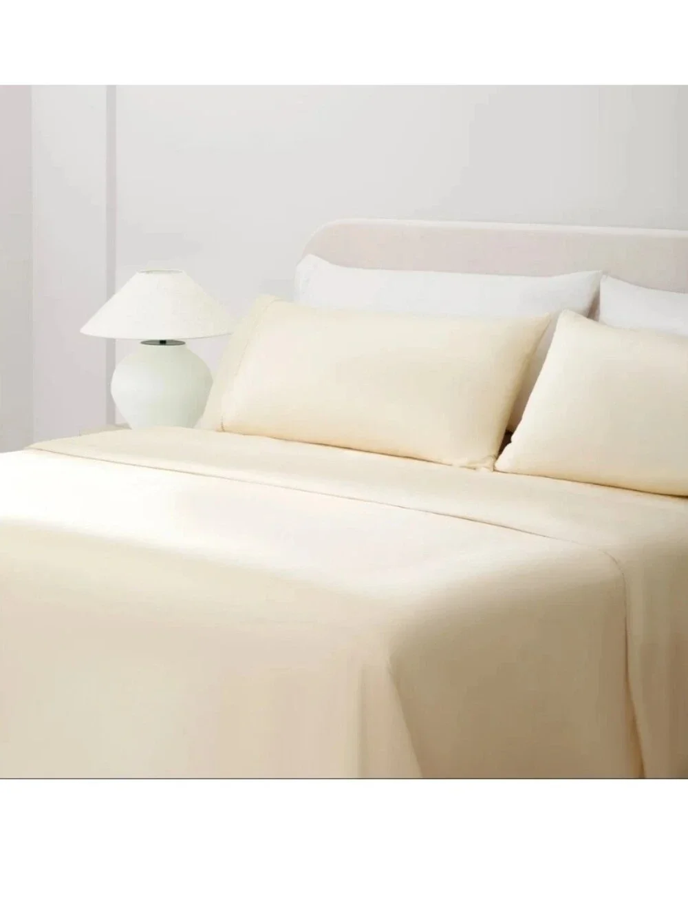 LA JOLIE MUSE King Sheet Set, 100% Cotton Sateen King Ivory Sheets, Luxury
